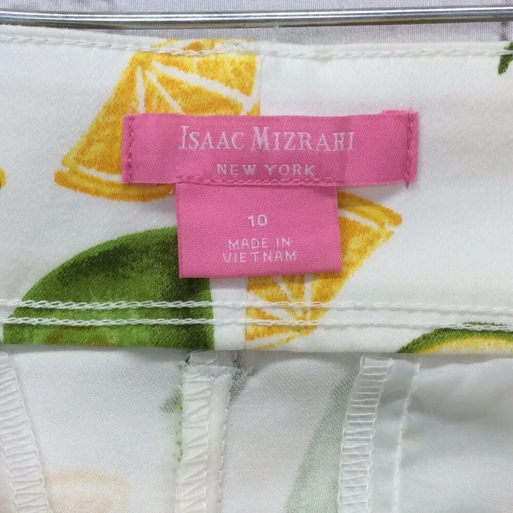 Isaac Mizrahi Tailored Shorts Women Sz 10 Lemon Lime Print Chino Flat Front NWT
